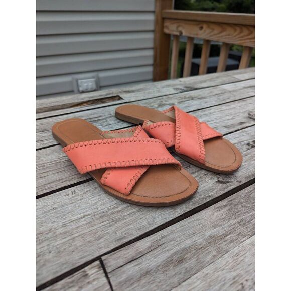 Jack Rogers Shoes - Jack Rogers Sloane X Band Leather Slide Sandals‎ women's size 8.5 coral slip on